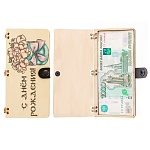 Конверт для денег деревянный (купюрница) " С Днем рождения " Букет, на кнопке, 165*100*9мм