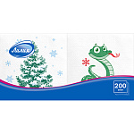 Салфетки Новогодние бумажные 1-слойные " Лилия " Лесная красавица + Змейка 200шт, 100% целлюлоза, 24*24см