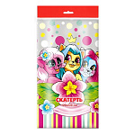 Скатерть одноразовая " Интерпак " 120*220см, 35мкм, ПВД, Мультяшки, пакет, европодвес