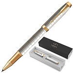 Ручка-роллер подарочная " Parker " Premium Pearl GT, черная 0,5мм, цвет корпуса - белый/золотой, отдельные детали дизайна - позолота, подарочная упаковка