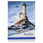 Скетчбук, белая бумага 100г/м2, А5, 80л, на резинке, 7БЦ, без линовки, обложка - матовый ламинированный картон, выборочный УФ-лак, " Проф-Пресс " Маяк в шторм