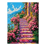 Картина по номерам " Lori " 28,5*38см Лестница в цветах, состав набора: основа на картоне с контуром, акриловые краски, кисть, вспомогательный лист, акриловый лак, инструкция, картонная упаковка, европодвес