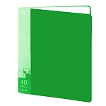 Папка 40файлов " Бюрократ " А4 зеленый, пластик 0,65мм, торцевой карман с бумажной вставкой