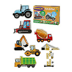 Пазлы " Рыжий кот " Макси. Строительный транспорт, состав набора: 7 картинок из 2-3 элементов, картонная упаковка 19,3*13,7*3,8см