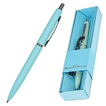 Ручка подарочная шариковая автоматическая " Bruno Visconti " San Remo синяя 1,0мм, толщина письма 0,7мм, металлический корпус, покрытие soft touch, цвет корпуса мятный, металлический наконечник, металлический клип, голубая картонная коробка