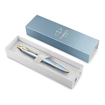 Ручка подарочная шариковая автоматическая " Parker " IM Rituals Green Gradient GT, синяя, 1мм, перо- нержавеющая сталь, цвет корпуса- серо-зеленый, материал корпуса- ювелирная латунь, отдельные элементы дизайна - PVD покрытие золотого цвета, подарочная уп