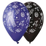Шар латексный шелкография 14"/35см Космонавт в космосе, ассорти 2 цвета