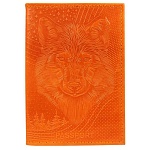 Обложка для паспорта " Имидж " Волк, рыжая, натуральная кожа, сплошное тиснение