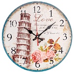 Часы настенные " Миленд " d=30см Прекрасная Пизанская башня, питание от 1 батарейки АА, батарейки в комплект не входят, материал- МДФ, пластик, картонная упаковка