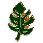 Значок " СТ " Лист монстеры 25*15мм, зеленый в золоте, металл