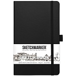 Блокнот для зарисовок " Sketchmarker " 13*21см 7БЦ на резинке 80л Черный, обложка - ПВХ, плотность 140г/м2, блок- слоновая кость, сшивка, ляссе, держатель для ручки