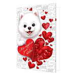 Открытка " Мир открыток " 2-46 Мое сердечко для тебя Белая собачка, сердечки, 251*194мм, рельеф, блестки, текст