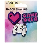 Набор значков " deVente " Game over (Game over 3,6*2,2см, сердце 2,9*2,8см, джойстик 3*2,6см), эмалированные, пластиковый пакет с европодвесом