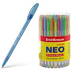 Ручка шариковая " Erich Krause " Neo Cocktail синяя 0,7мм, игольчатый пишущий узел, одноразовая, цветной корпус, в пластиковом тубусе