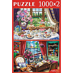 Пазлы " Рыжий кот " 2в1 1000+1000элементов Изящные натюрморты, 68,5*48,5см, картонная упаковка 23,5*35,5*5см