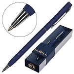 Ручка подарочная шариковая автоматическая " Bruno Visconti " Palermo синяя 0,7мм, поворотный механизм, цвет корпуса- темно-синий корпус, синий подарочный футляр