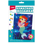 Картина алмазная " Lori " 15*20см детская Русалочка, частичное заполнение, основа с цветной схемой, комплект квадратных страз, стилус, лоток для страз, сухой клей, подставка