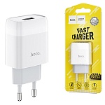 Блок питания сетевой " Hoco " C72A Glorious белый, 2,1А, USB, пластик (кабель в комплект не входит)