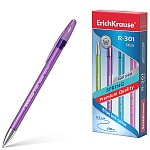 Ручка гелевая " Erich Krause " R-301 Spring Gel Stick синяя 0,5мм, толщина письма 0,4мм, рифленый держатель, металлический наконечник, полупрозрачный корпус