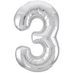 Шар фольгированный " Браво " 40"/102см Цифра-3 серебро, в упаковке
