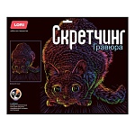 Гравюра-скретчинг " Lori " 30*40см Неоновые животные. Классика Домашняя кошка, основа с контуром рисунка, штихель, инструкция