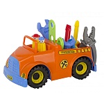 Машинка " Совтехстром " Техпомощь, в комплекте: машинка, 2 фигурки, плоскогубцы, отвертка 2шт., ключ 2шт., пластина 3шт., болт 4шт., гайка 4шт, пластик, 285*145*160мм, в сетке