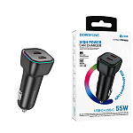 Блок питания автомобильный " Borofone " BZ28B Trophie черный, 3,0А, 55W, PD, QC, AFC, FCP, 2 Type-C, пластик (кабель в комплект не входит)