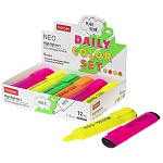 Текстовыделитель 1-5мм, неон, желтый, зеленый, розовый, оранжевый, Neo " Hatber " картонная упаковка