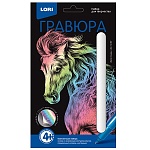 Гравюра " Lori " 10*15см с эффектом голографии Белая лошадь, основа с контуром рисунка, штихель, инструкция