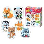 Пазлы " Русский стиль "  6 фигурок Зверята, картонная упаковка 18*15*4см