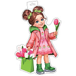 Плакат фигурный " Мир открыток " 0-35 А3 Девочка с пакетом тюльпанов