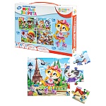 Пазлы " Рыжий кот " напольные 4 в 1 Милые зверята (8,12,15,20) элементов 22,5*15,5см, картонная упаковка 25,7*17,9*3,8см