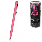 Ручка шариковая автоматическая " Bruno Visconti " Palermo синяя 0,7мм, толщина письма 0,5мм, поворотный механизм, корпус- нержавеющая сталь, покрытие soft touch, цвет корпуса красный коралловый, металлический наконечник, металлический клип, пластиковый бо