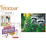 Картина алмазная " Tukzar " 40*50см Еноты, состав набора: холст на подрамнике, стразы, стилус, емкость для страз, клей, крепеж, полное заполнение, картонная упаковка