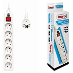 Сетевой фильтр " Buro "  3м 6 розеток, 10А, без защитных шторок, защита от короткого замыкания, защита от перегрева, белый