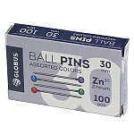 Булавки " Глобус " 30мм 100шт с цветной головкой