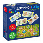 Игра настольная 3+ " Hatber " Домино+пазл В зоопарке, в наборе: 28 карточек с картинками, пазлы 18элементов, картонная упаковка 34*12,5*3,5см
