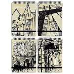 Скетчбук, крафт-бумага 100г/м, 100*130мм, 120л, на резинке, спираль, без линовки, обложка - мелованный картон, скругленные углы, " Bruno Visconti " Крафт, 4 дизайна