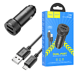 Зарядное устройство автомобильное " Hoco " Z49 Level черное, 2,4А, 2 USB, пластик, кабель micro USB, 1м