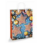 Пакет Новогодний ПЭ " Интерпак " с пластиковой ручкой МП, 30*40см 150мкм Пряничные звезды