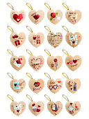 Бирка для букетов и подарков " KWELT " Love, ассорти (20 дизайнов) 75*75мм, двойная, тиснение фольгой, комплект 160шт, ПВХ блистер с кармашками