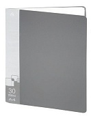 Папка 30файлов " Бюрократ " А4 серый , пластик 0,65мм, торцевой карман с бумажной вставкой