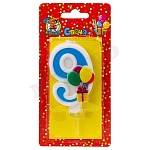 Свеча для торта цифра " Миленд " Веселый праздник 9, синяя, 14*6,5*1см, картонный блистер, европодвес