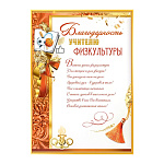 Благодарность учителю физкультуры А4 409 " Праздник " мелованный картон 190г/м2, без отделки, текст