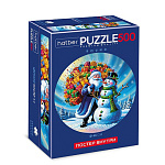 Пазлы Новогодние " Hatber " 500элементов Premium Дед Мороз и снеговики 48*48см, картонная упаковка, постер для сборки