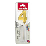 Свеча для торта цифра " KWELT " 4, золотая, 3,3*5*0,5см, на палочке, картонный блистер 5,7*16,5*1см, европодвес