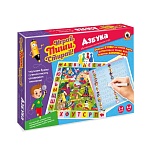 Игра настольная " Русский стиль " Пиши-стирай. Азбука, состав: игровое поле, 4 ламинированные карточки, маркер на водной основе, 4 фишки, кубик, правила игры, картонная упаковка 31,5*22,5*2,5см