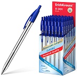 Ручка шариковая автоматическая " Erich Krause " R-301 Classic Matic синяя 1,0мм рифленый держатель, прозрачный корпус