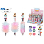 Ручка шариковая автоматическая " Basir " Капибара, 6цв, 0,5мм, резиновый наконечник- капибара, цветной корпус с искусственным мехом, ассорти