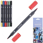 Набор аквамаркеров " Сонет " Основные цвета  6 цветов 1,2мм двухсторонние пулевидный/кисть наконечник акварельные